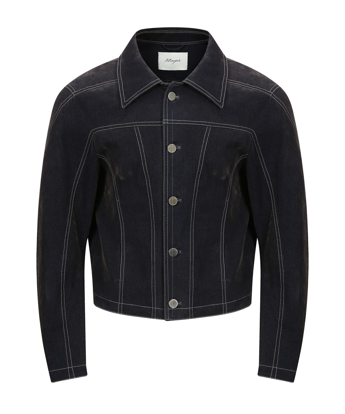 몰프(MORPH) Divided Velvet Denim Curved Trucker Jacket