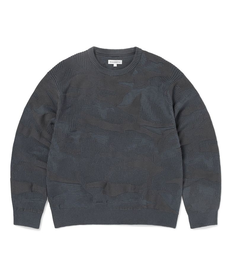 Camouflage Jacquard Knit Crew Dark Navy