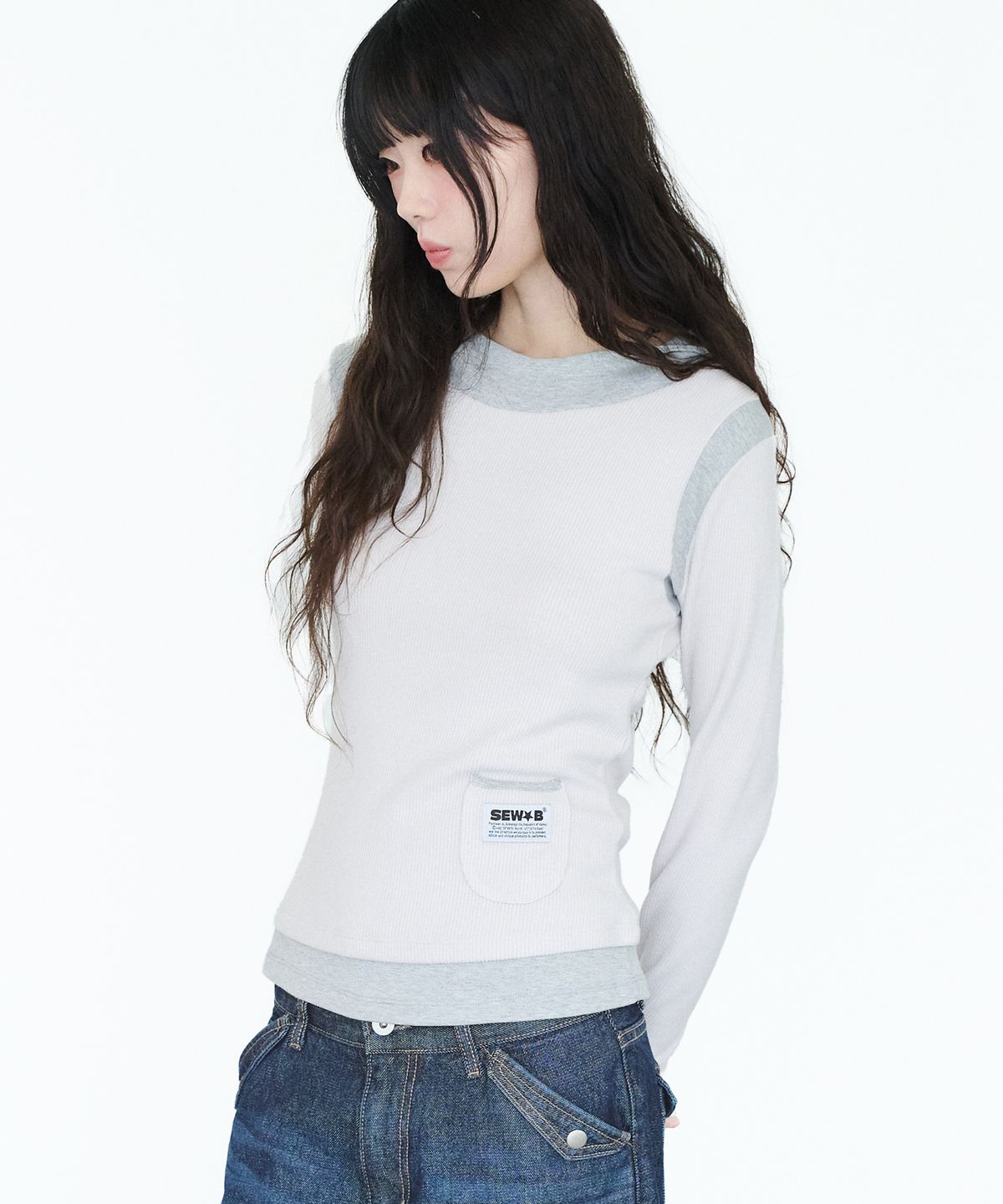 쏘비(SEW-B) 믹스 포켓 후드티 (세미크롭) 아이보리