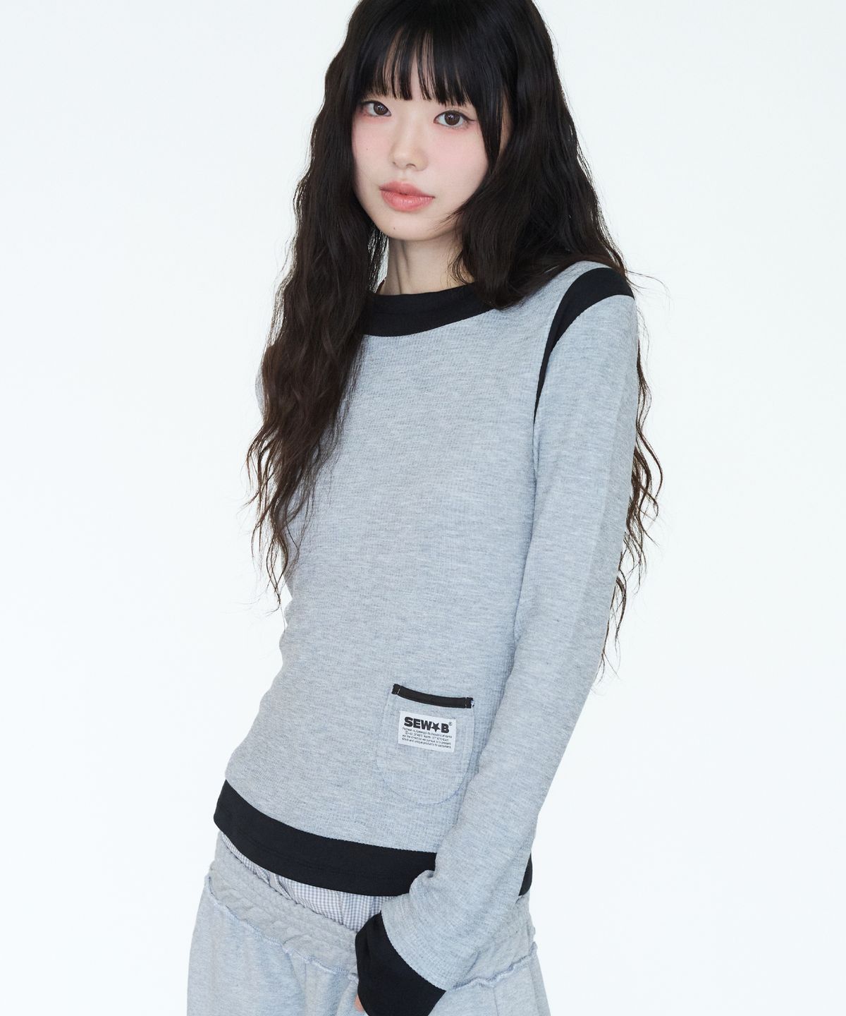 쏘비(SEW-B) 믹스 포켓 후드티 (세미크롭) 멜란지