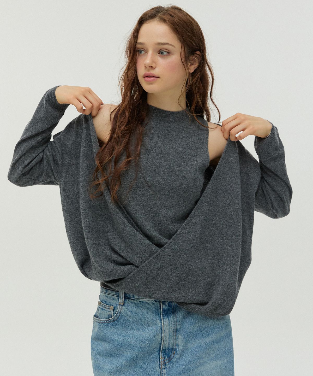 뉴루키(NEW LOOKY) Layered knit set _Charcoal grey