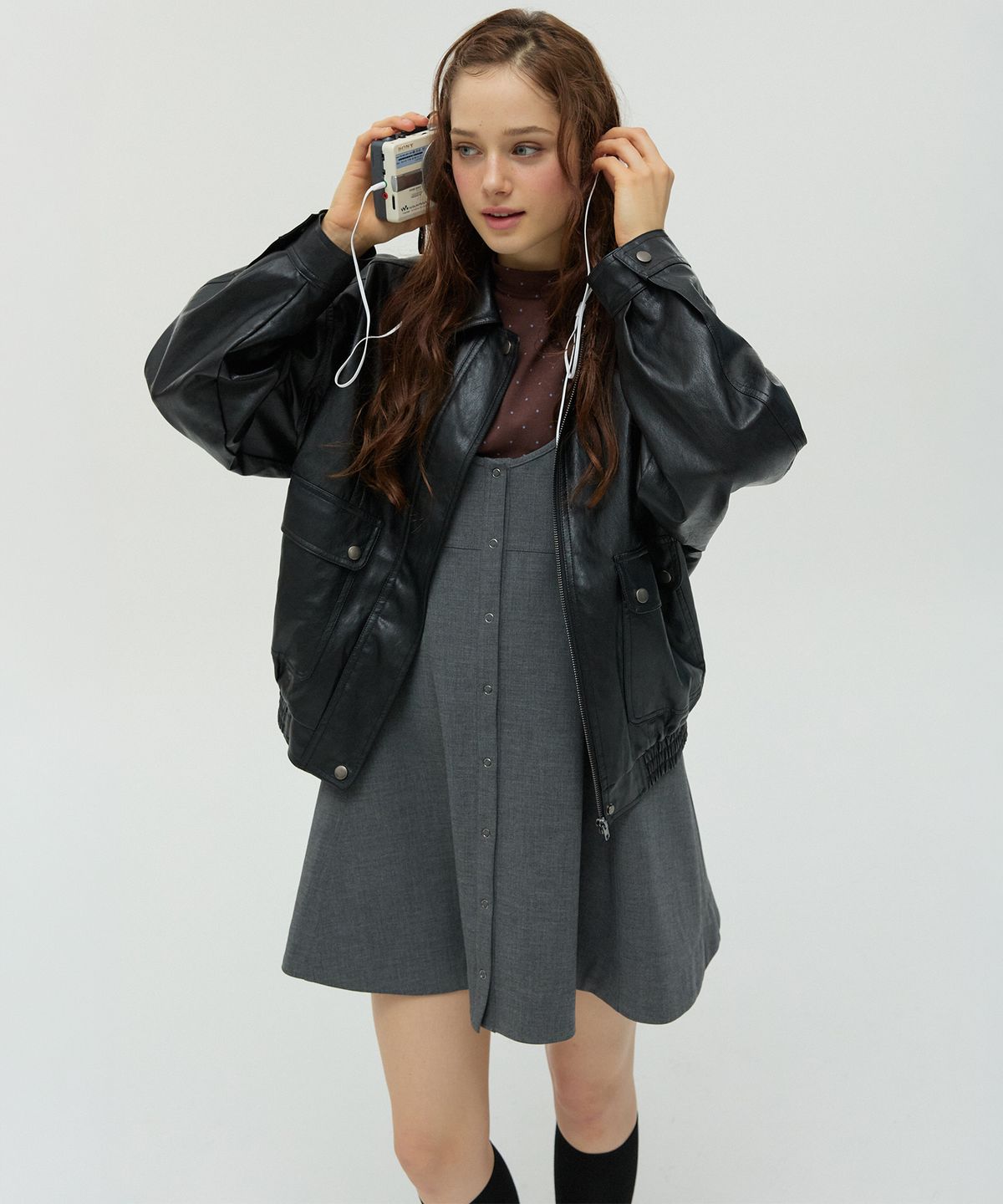 뉴루키(NEW LOOKY) Oversized Leather Blouson_Black