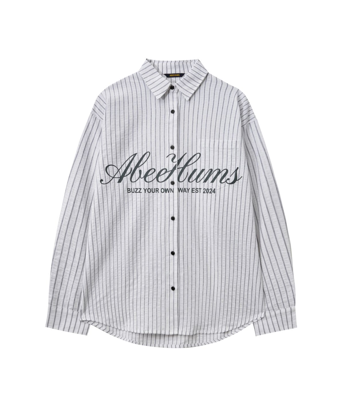 어비험즈(ABEEHUMS) 오버사이즈 레터링 스트라이프 셔츠 ABH367-132 아이보리