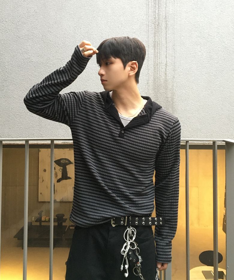 리브드 스트라이프 헨리넥 후드 티셔츠_3color