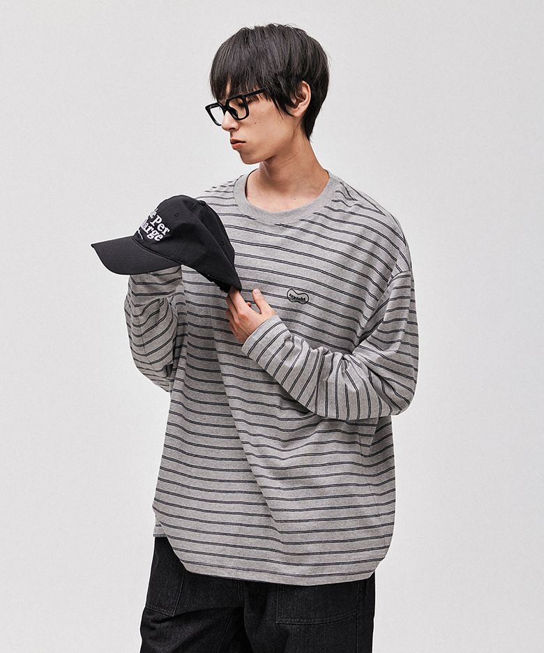보더 스트라이프 긴팔티 그레이