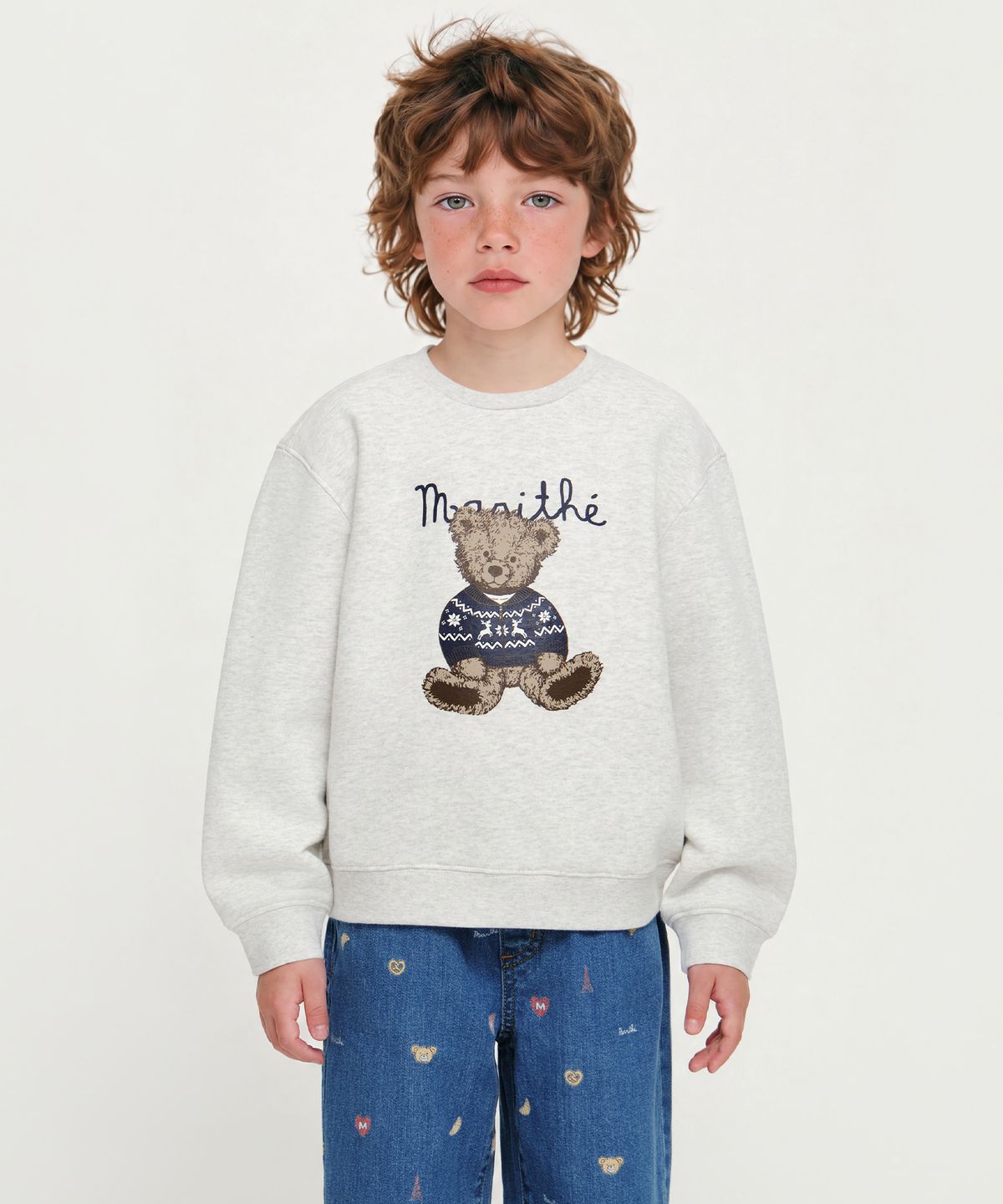 마리떼 키즈(MARITHÉ KIDS) KIDS NORDIC BEAR SWEATSHIRT (BRUSHED) light heather gray