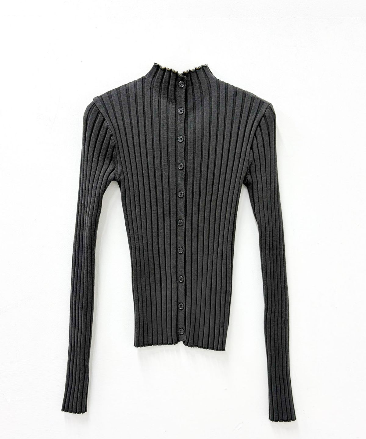 린테(LYNTE) Half-Neck Ribbed Cardigan (Dark Gray)