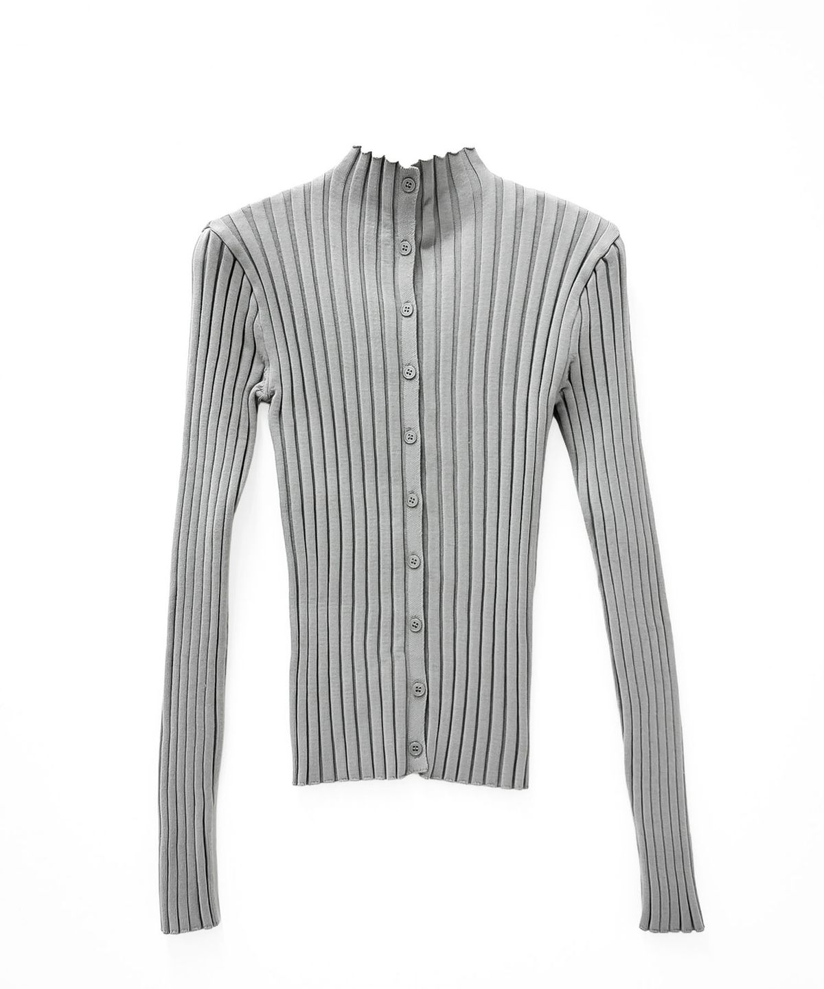 린테(LYNTE) Half-Neck Ribbed Cardigan (Gray)
