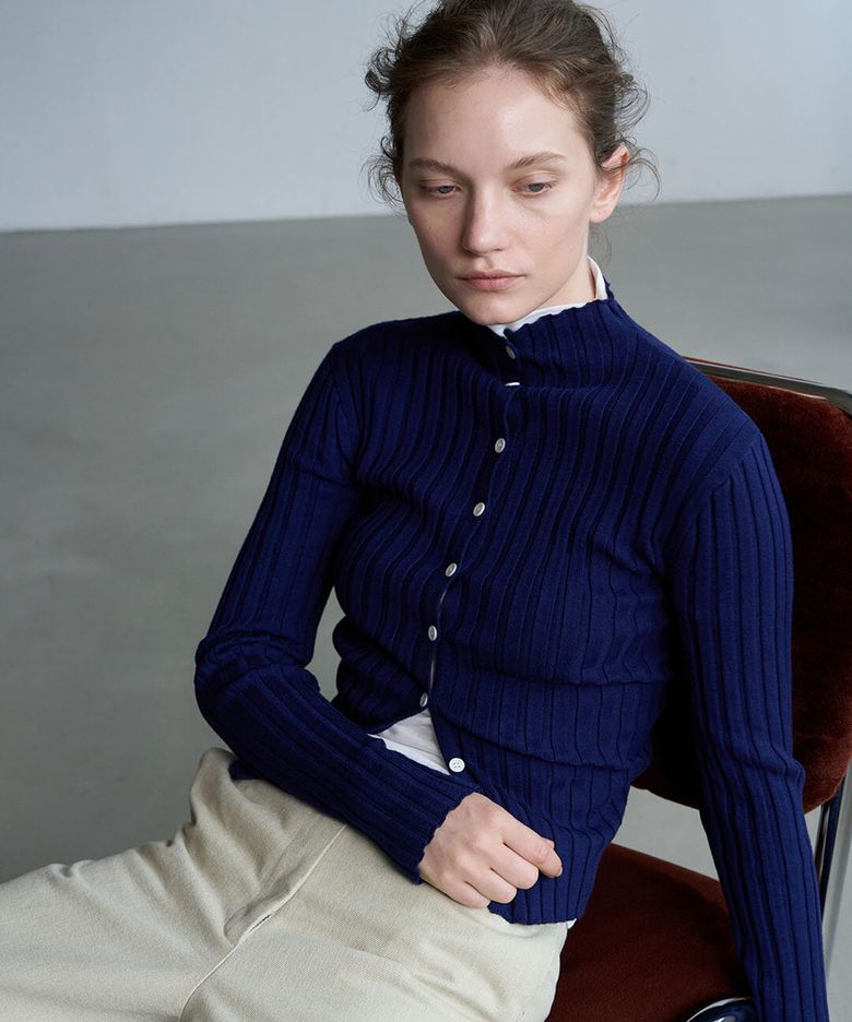 Half-Neck Ribbed Cardigan (Royal Blue)