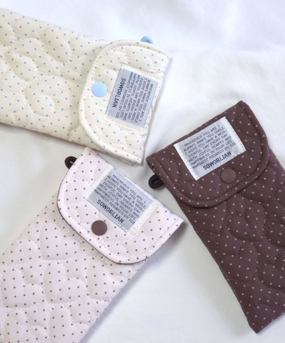 소월리안(SOWORLIAN) 똑딱필통 펜슬파우치_Petit Dot Pure, Brownie, Blue Lemon