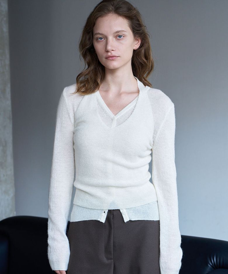 Baby Alpaca V-Neck Cardigan (Ivory)