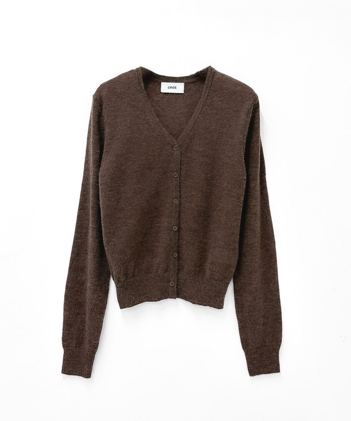린테(LYNTE) Baby Alpaca V-Neck Cardigan (Brown)