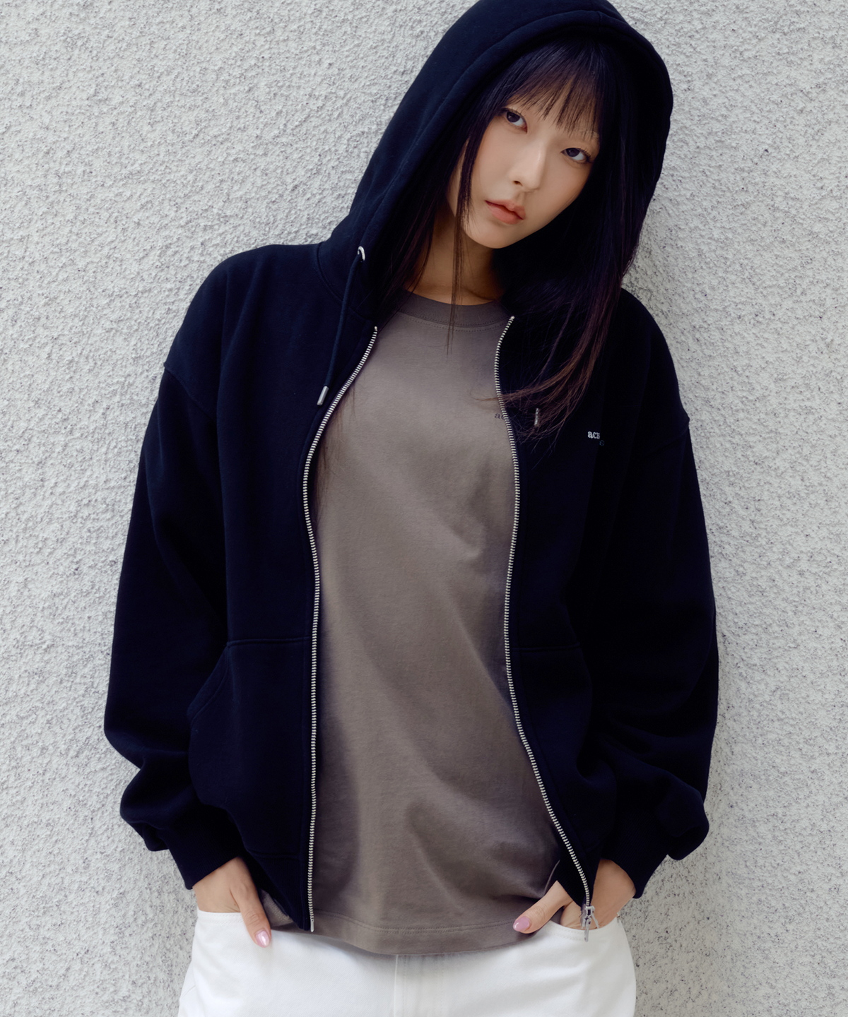 아크메드라비(ACME DE LA VIE) NOISY EMBO BASIC LOGO NAPPING HOODIE ZIP UP