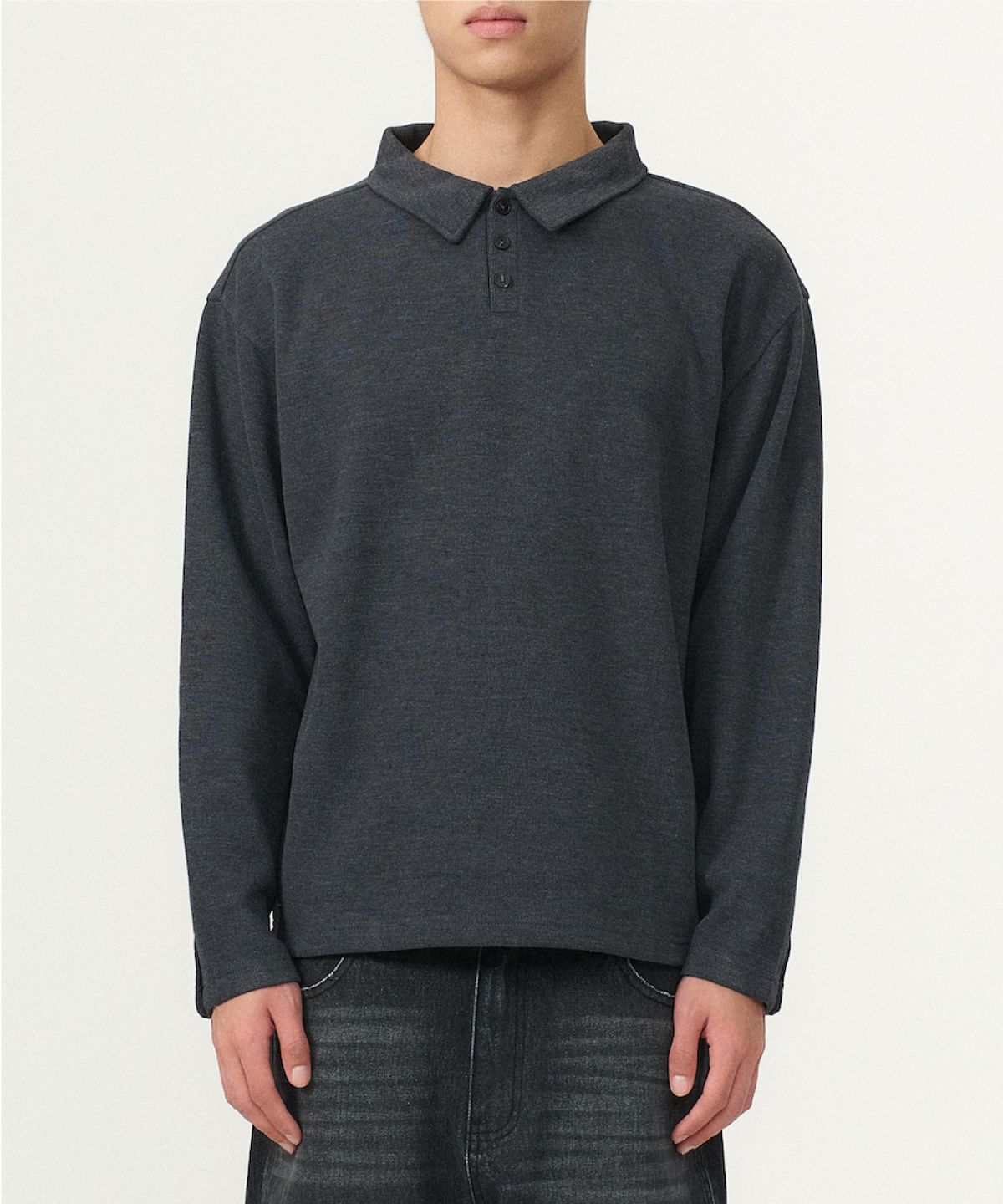 카네이테이(KANEITEI) [현킴 X KNT] DIAGONAL CUFFS PIQUE POLO SHIRT (CHARCOAL)