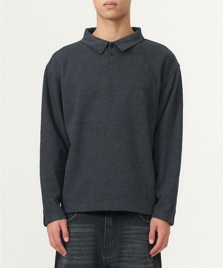 [현킴 X KNT] DIAGONAL CUFFS PIQUE POLO SHIRT (CHARCOAL)