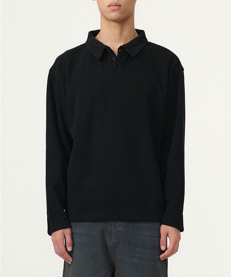 [현킴 X KNT] DIAGONAL CUFFS PIQUE POLO SHIRT (BLACK)