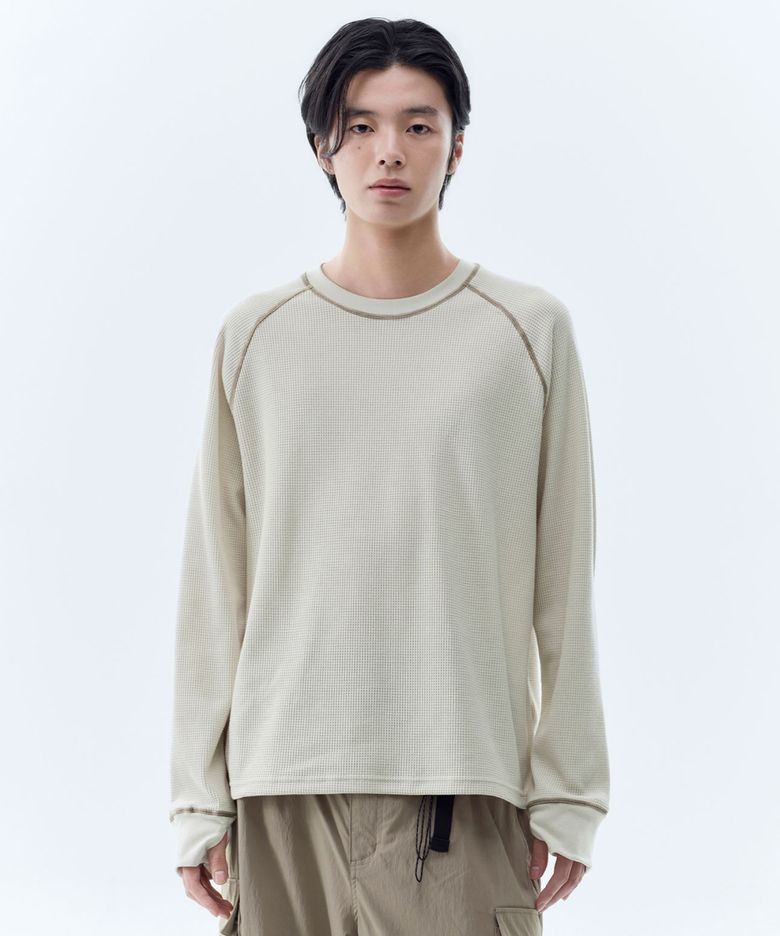 [시티 레저] 와플 긴소매 티셔츠 [스톤 화이트]
