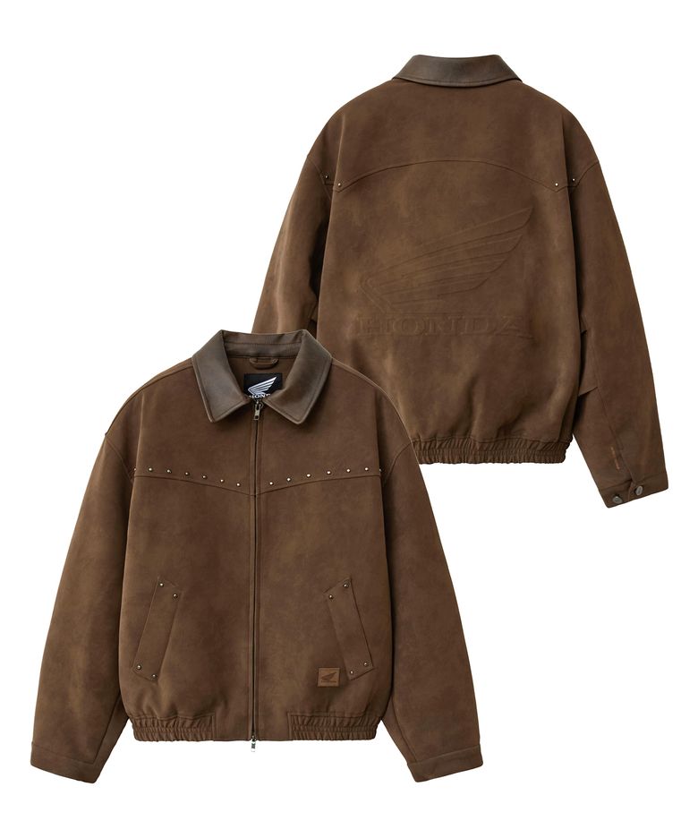 Suede Leather Collar Studded Jacket Brown