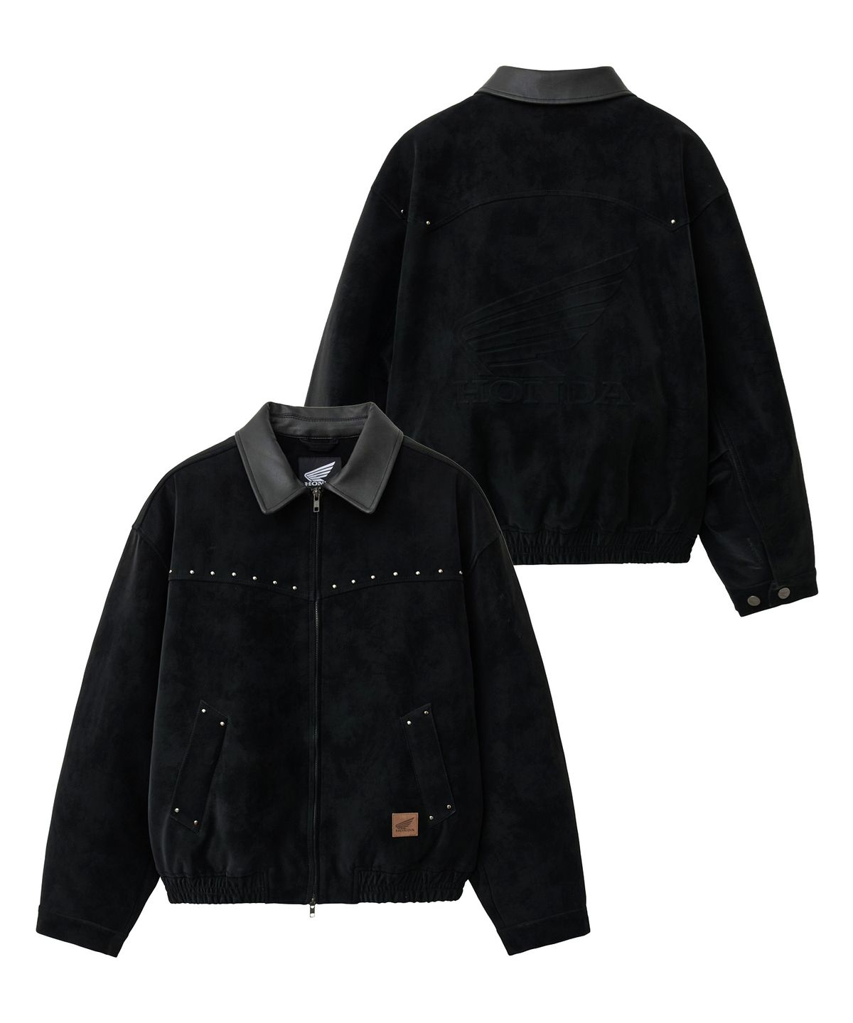 핍스 모터사이클(PHYPS MOTORCYCLE) Suede Leather Collar Studded Jacket Black