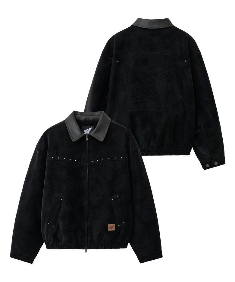 Suede Leather Collar Studded Jacket Black