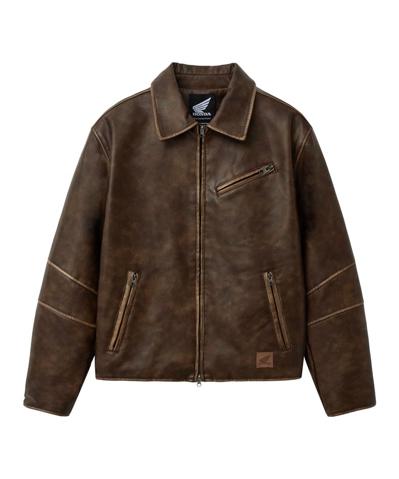Aging Washed Leather Single Rider Jacket Brown