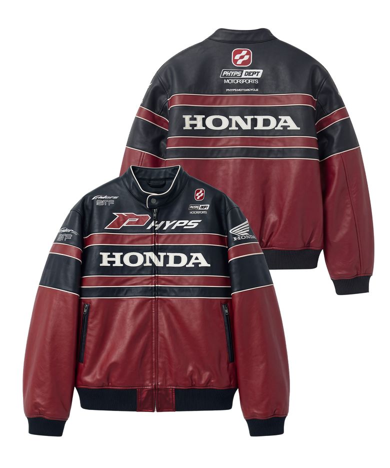 Motorcycle Piping Blouson Leather Jacket Red