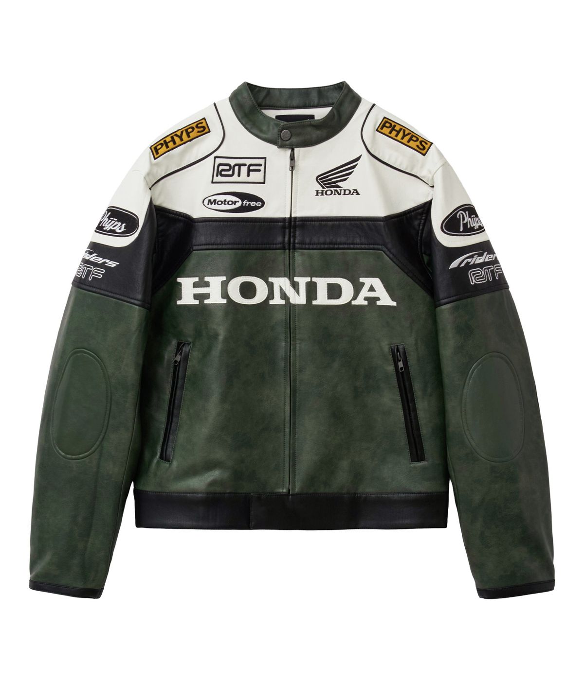핍스 모터사이클(PHYPS MOTORCYCLE) Racing Color Block Leather Jacket Green