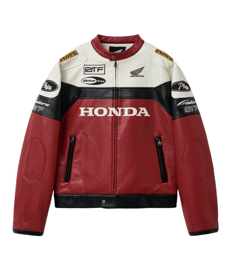 Racing Color Block Leather Jacket Red