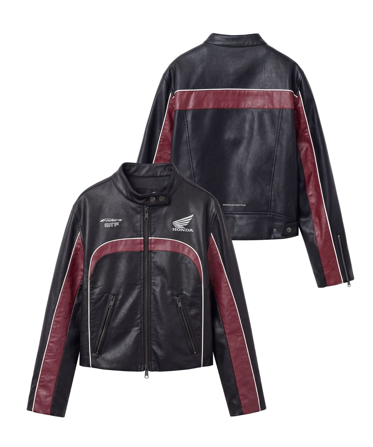 핍스 모터사이클(PHYPS MOTORCYCLE) Women Motorcycle Piping Slim Fit Leather Jacket Black