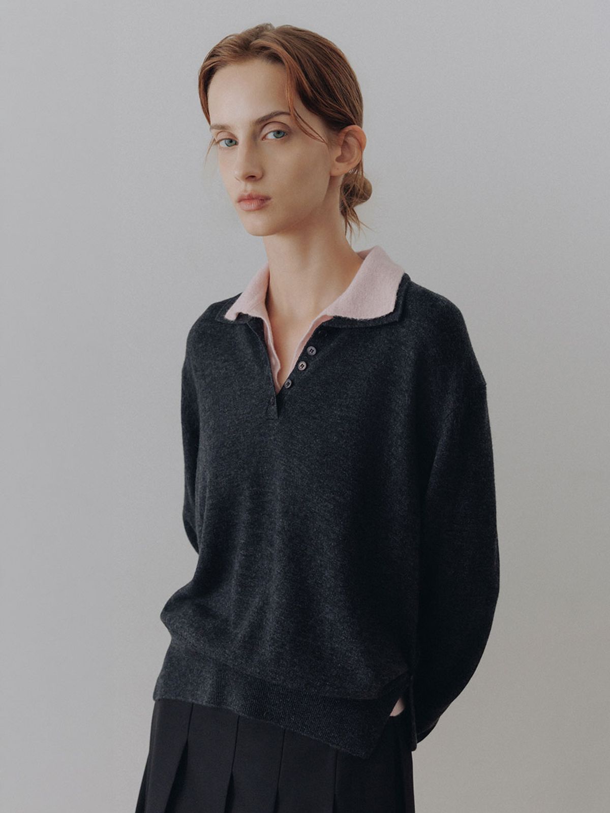 루에브르(LOEUVRE) Double Collar-Trim Knit Top SK6AP868_2color