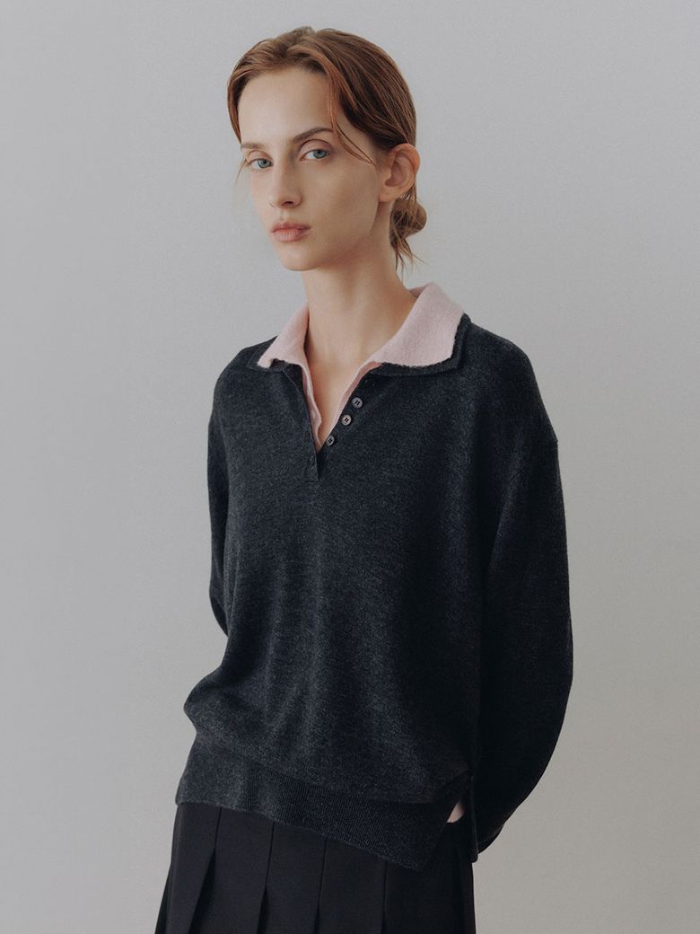 Double Collar-Trim Knit Top SK6AP868_2color
