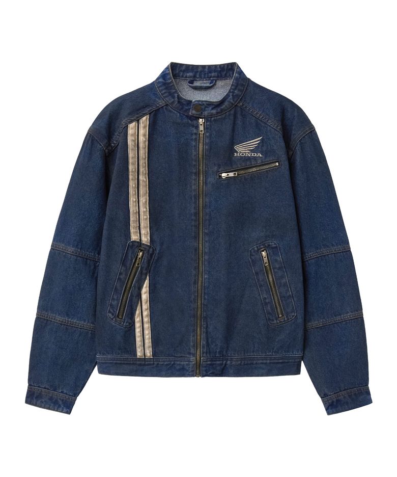 Biker Denim Trucker Zip-Up Jacket Navy