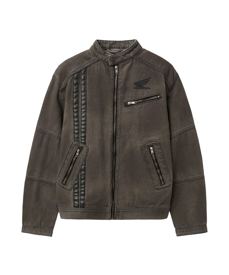 Biker Denim Trucker Zip-Up Jacket Gray