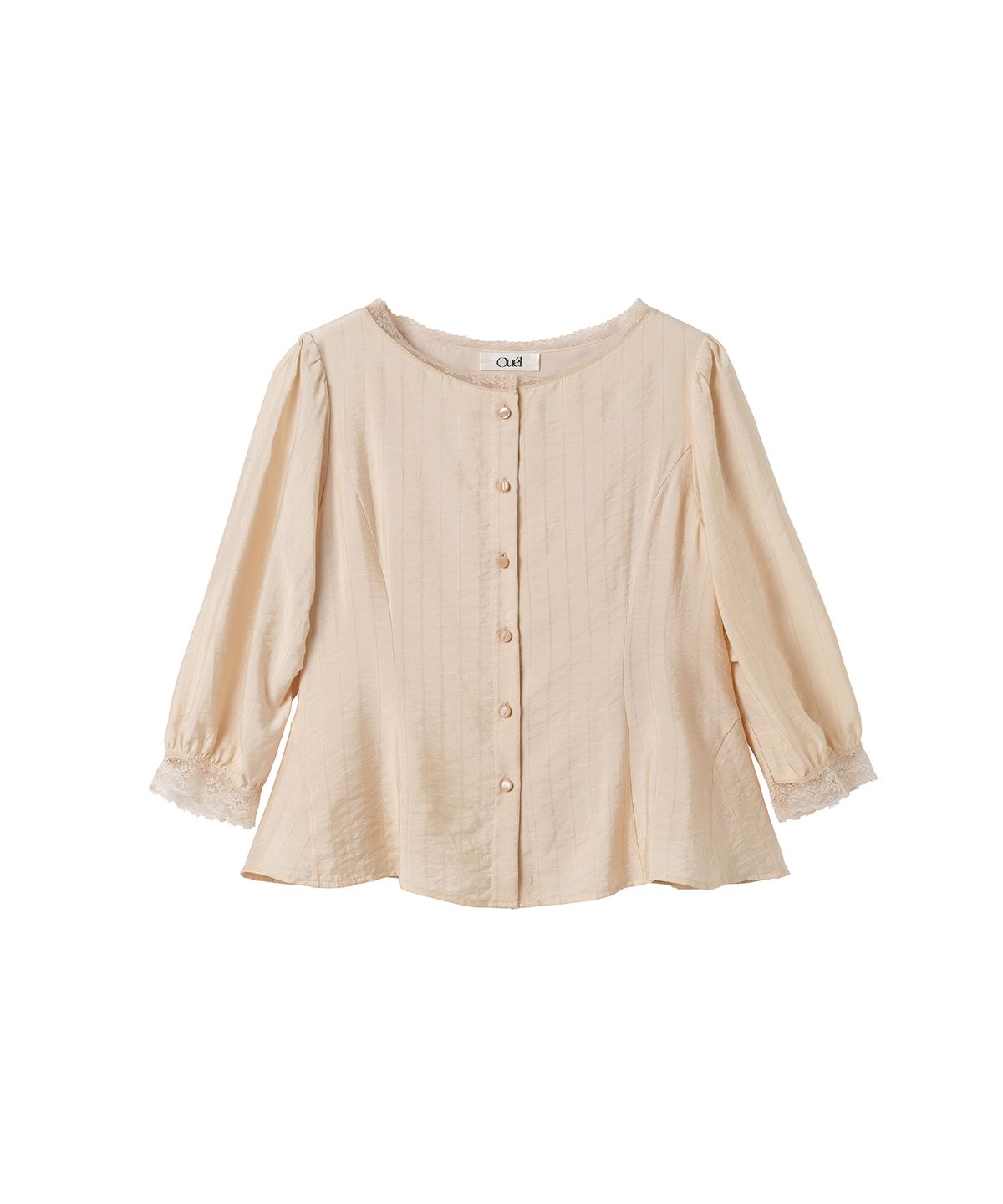 오앨(OUEL) LACE TRIM FLARED PANEL BLOUSE_SALMON PINK