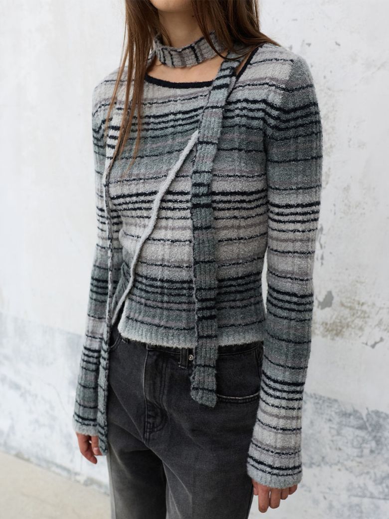 Stripe Muffler Set Knit VK6AP978_2color