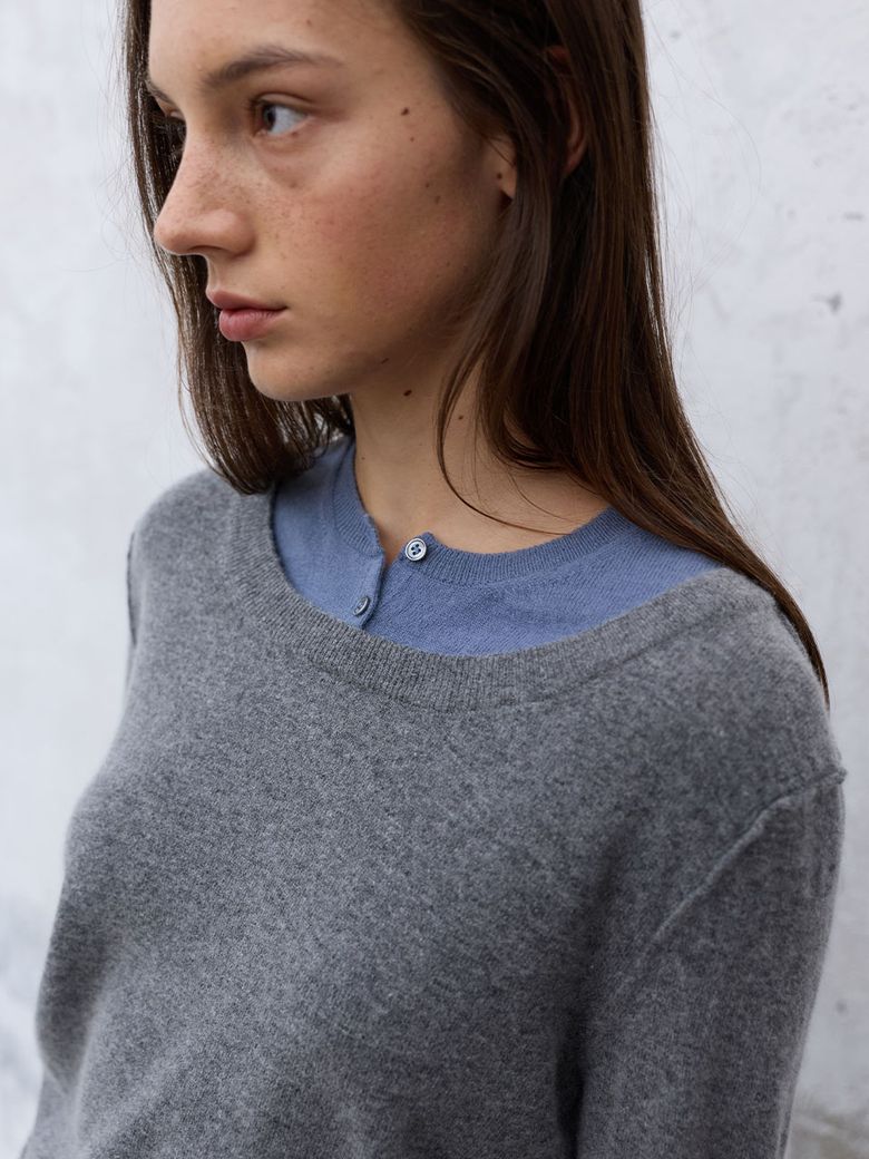 Cashmere Blended Round neck Layered Knit VK6AP972_2color
