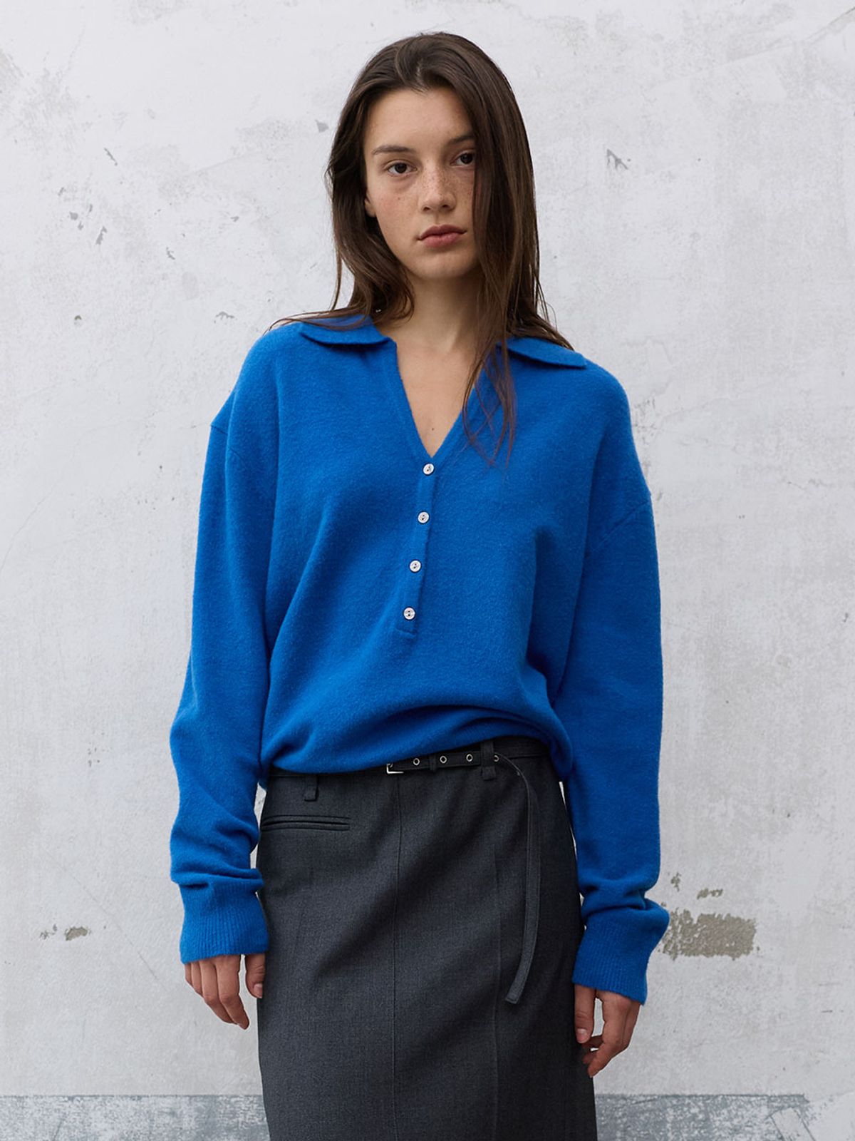 레이브(RAIVE) V-neck Collared Button Knit VK6AP977_3color