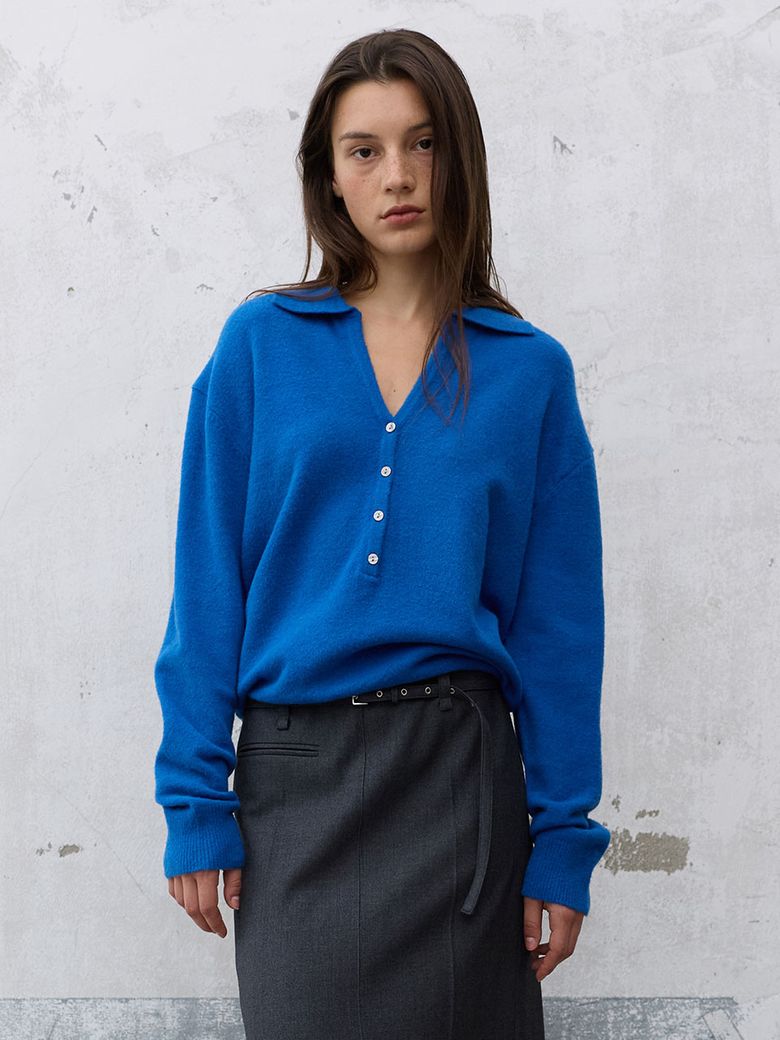 V-neck Collared Button Knit VK6AP977_3color