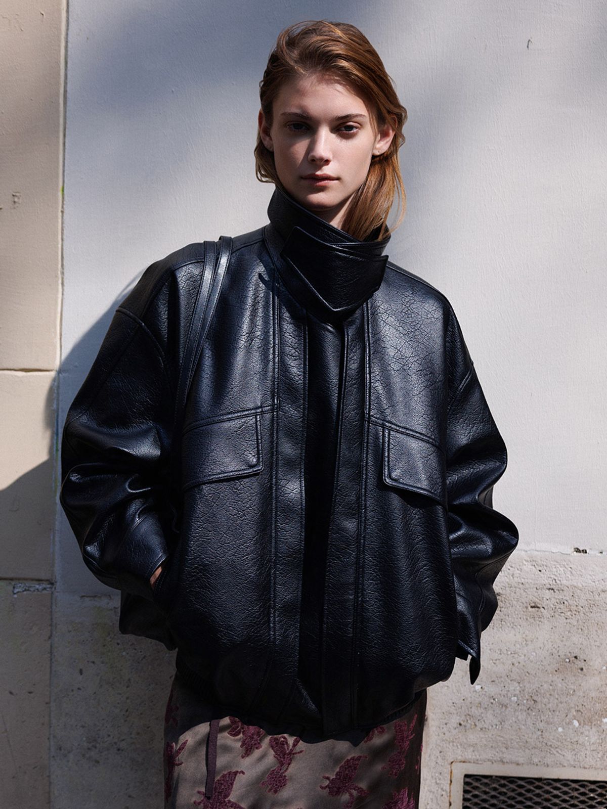 루에브르(LOEUVRE) Faux Leather Double Placket Blouson Zip-up Jumper SL6AM802-10