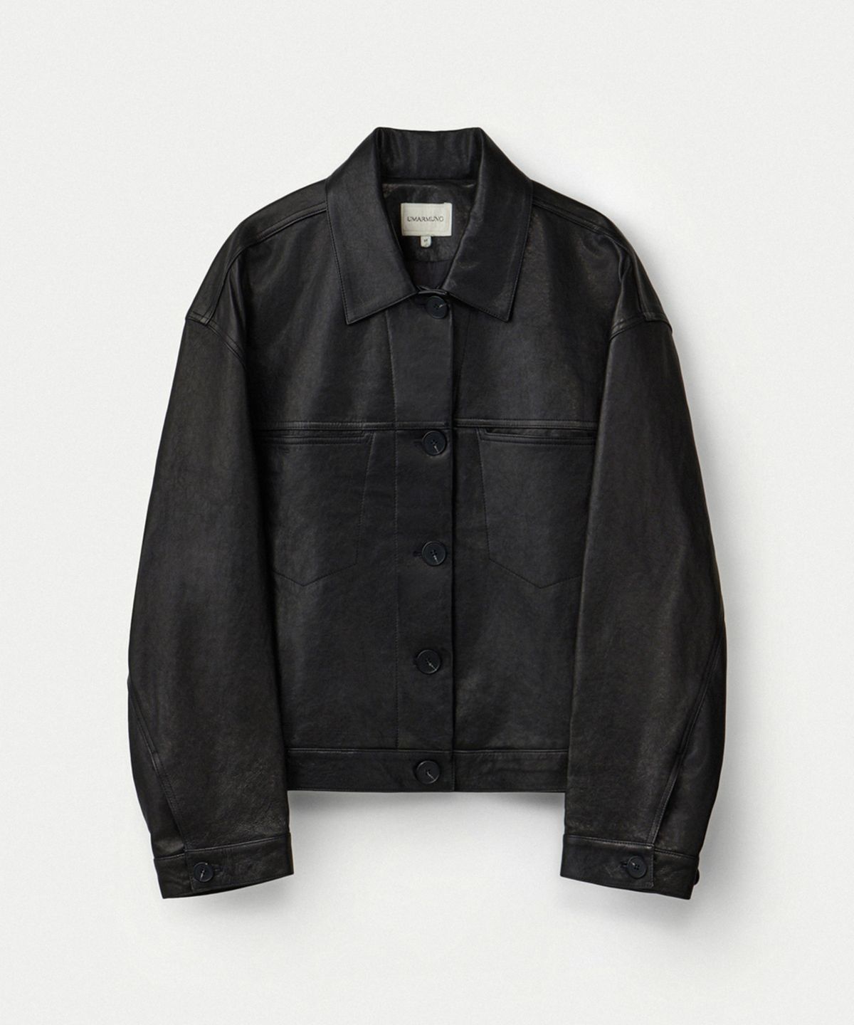 우마뭉(UMARMUNG) Italian vegetable lambskin trucker jacket_Earthy black