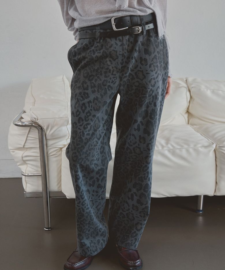 LEOPARD STRAIGHT PANTS_DARK GREY