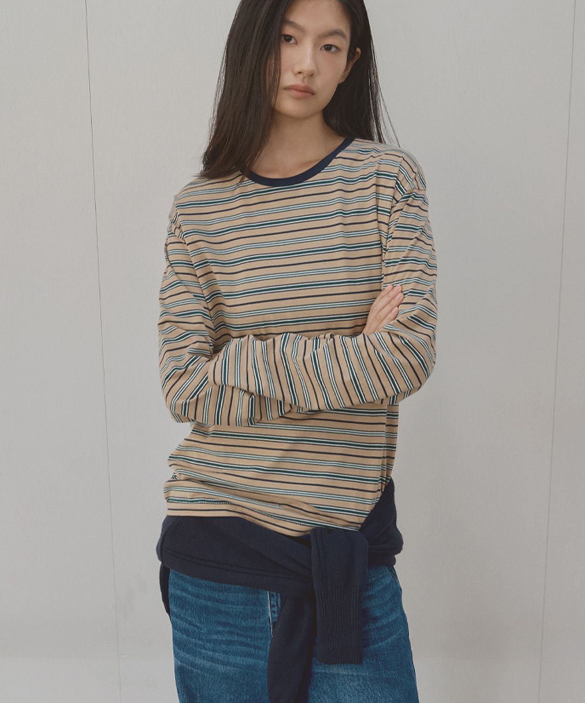 시그레이트(SIGREAT) MULTI STRIPE OVERSIZED T-SHIRT_BEIGE