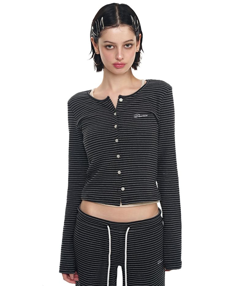 [미네 PICK] 마고 스트라이프 가디건_블랙 & 그레이 Margo Stripe Cardigan_Black & Gray