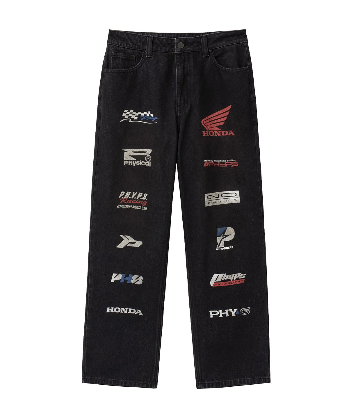 핍스 모터사이클(PHYPS MOTORCYCLE) Dirty Washing Racing Denim Pants Black