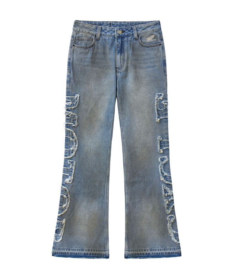 Women Grunge Dirty Washed Bootcut Denim Pants Blue