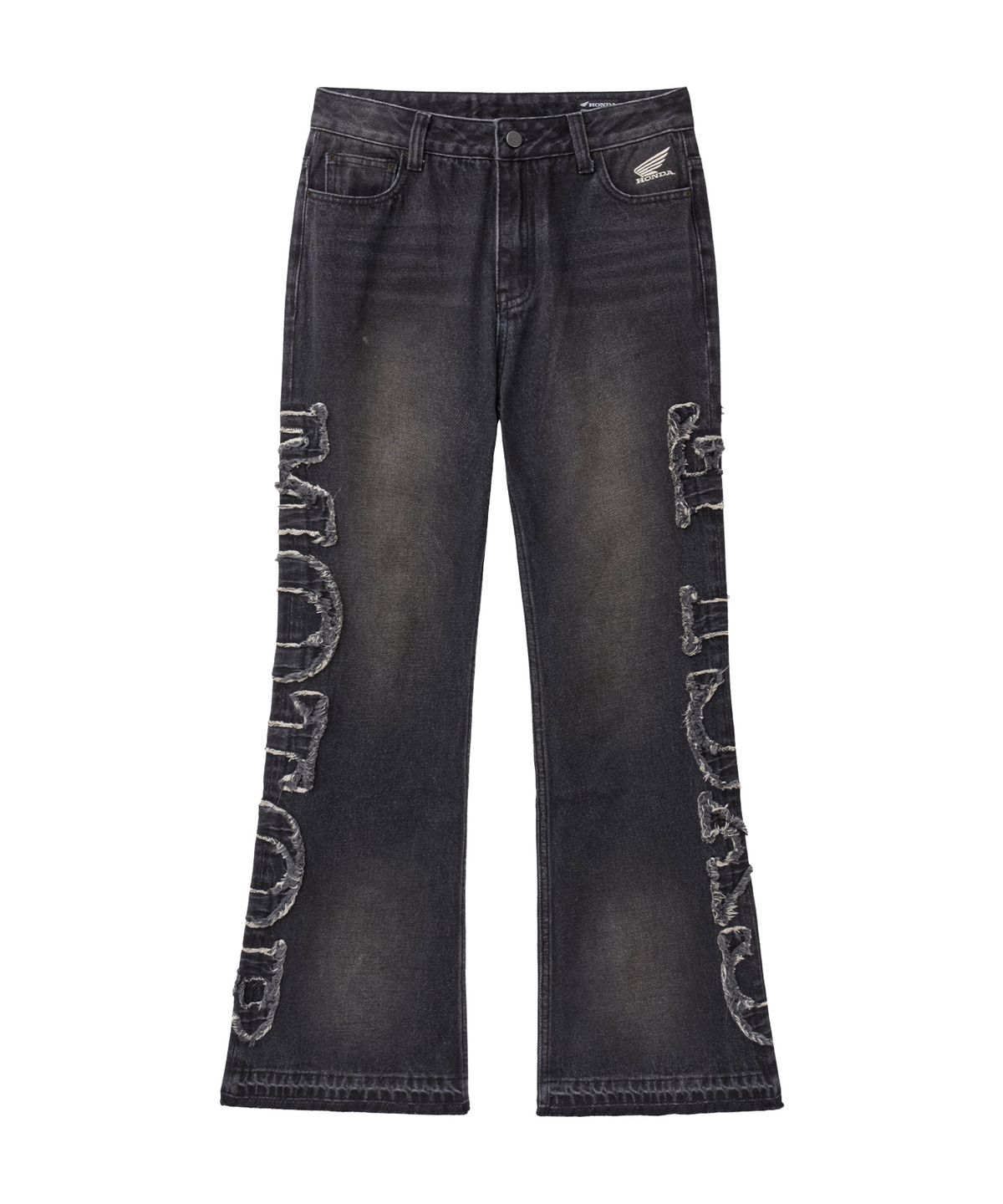 핍스 모터사이클(PHYPS MOTORCYCLE) Women Grunge Dirty Washed Bootcut Denim Pants Black