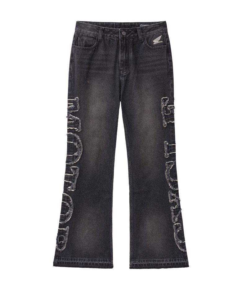 Women Grunge Dirty Washed Bootcut Denim Pants Black