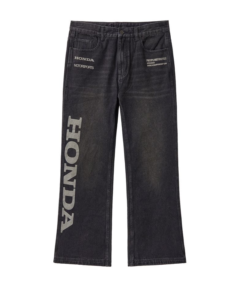 Dirty Wash Semi Flare Denim Pants Black