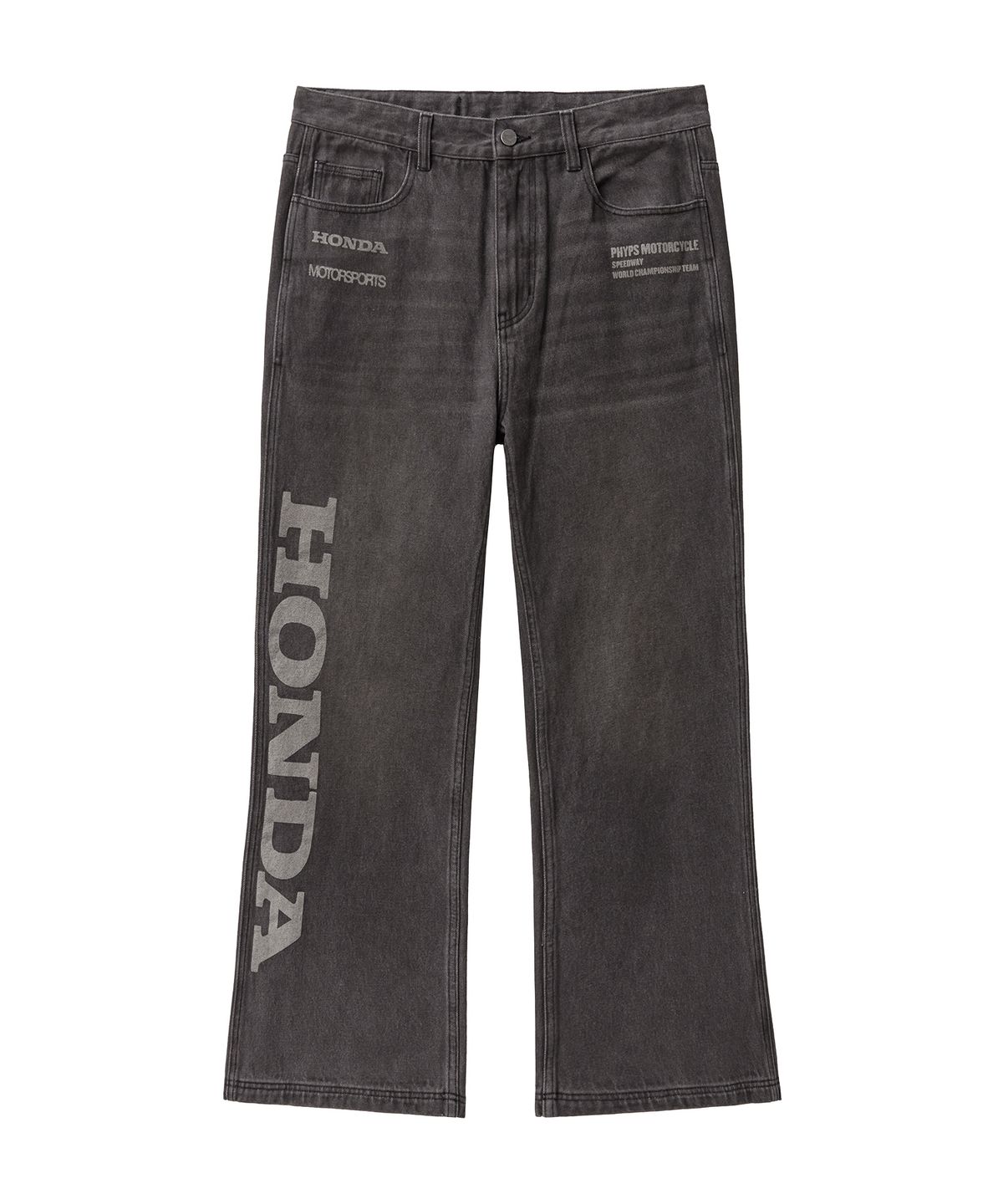 핍스 모터사이클(PHYPS MOTORCYCLE) Dirty Wash Semi Flare Denim Pants Gray
