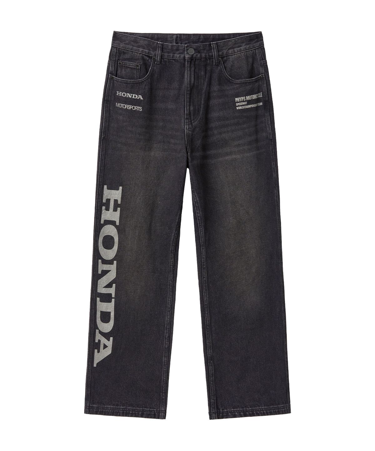 핍스 모터사이클(PHYPS MOTORCYCLE) Dirty Wash Semi Wide Loose Fit Denim Pants Black